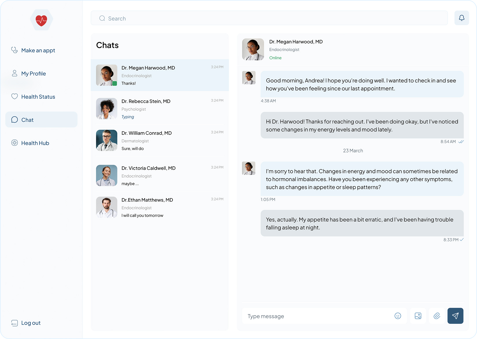 Telemedicine Chat Interface Screen