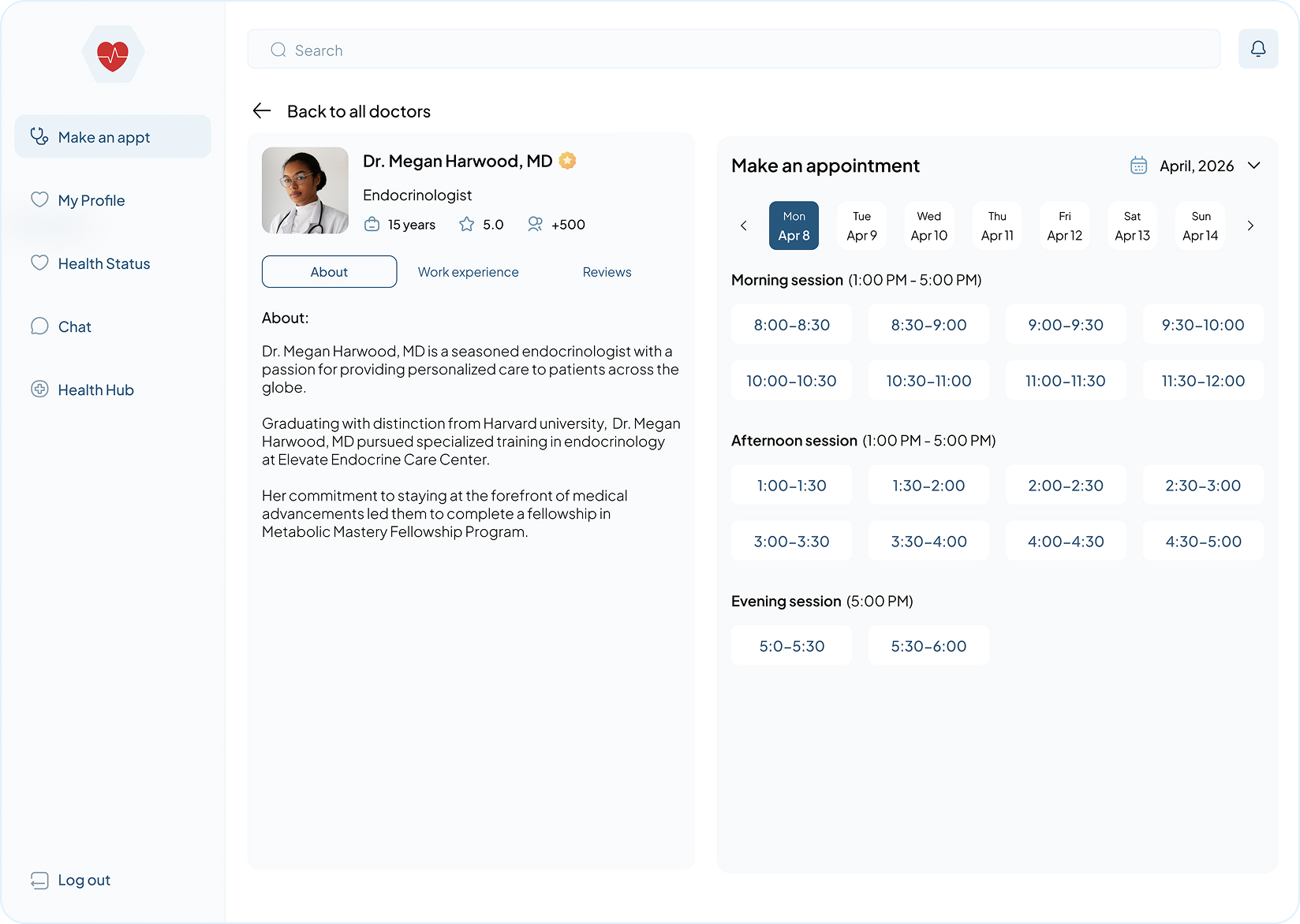 Doctor Profile & Appointment Scheduling Screen
